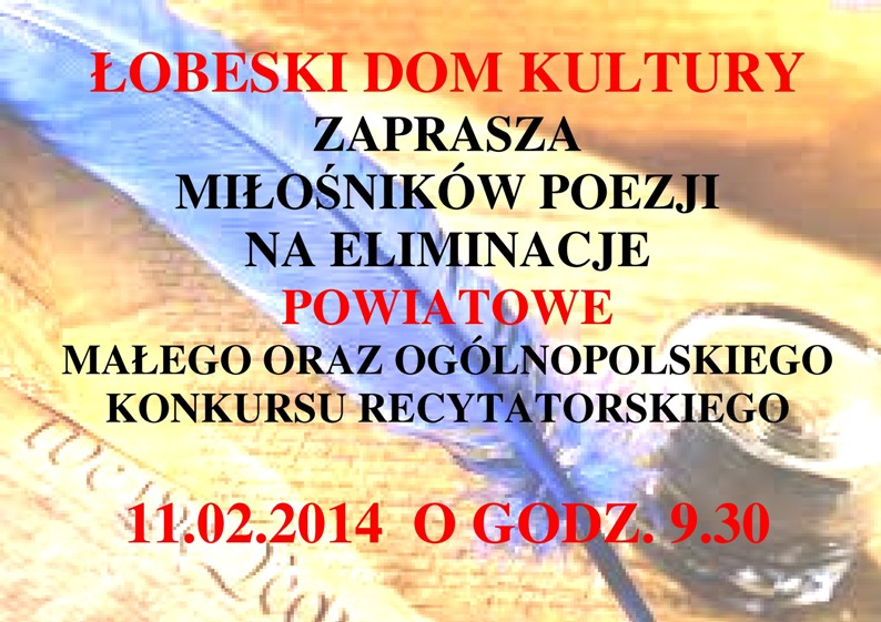 Zaproszenie - Eliminacje Powiatowe konkursu Recytarotskiego