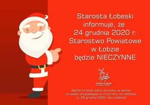 W dniu 24 grudnia 2020 r. Starostwo Powiatowe w Łobzie będzie nieczynne
