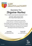 List gratulacyjny dla  Pana Zbigniewa Harbuza