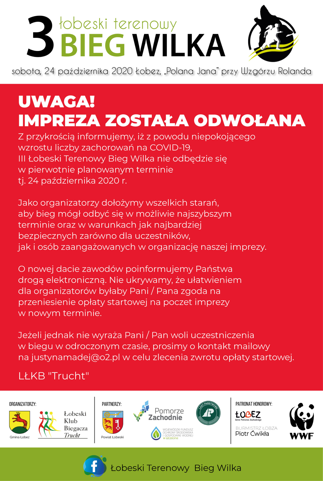 PLAKAT ODWOŁANIE 3 ŁOBESKIEGO BIEGU WILKA