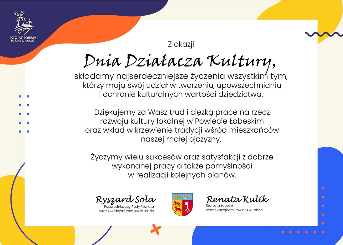 życzenia  z okazji Dnia Działacza Kultury