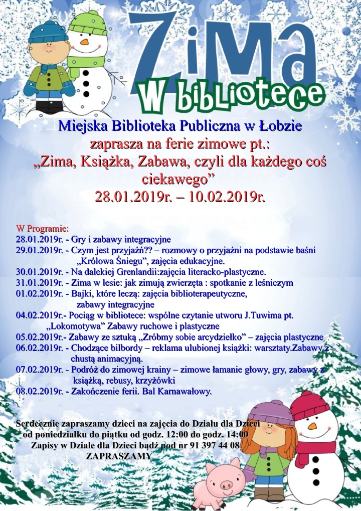 ferie w Miejskiej Bibliotece Publicznej w Łobzie