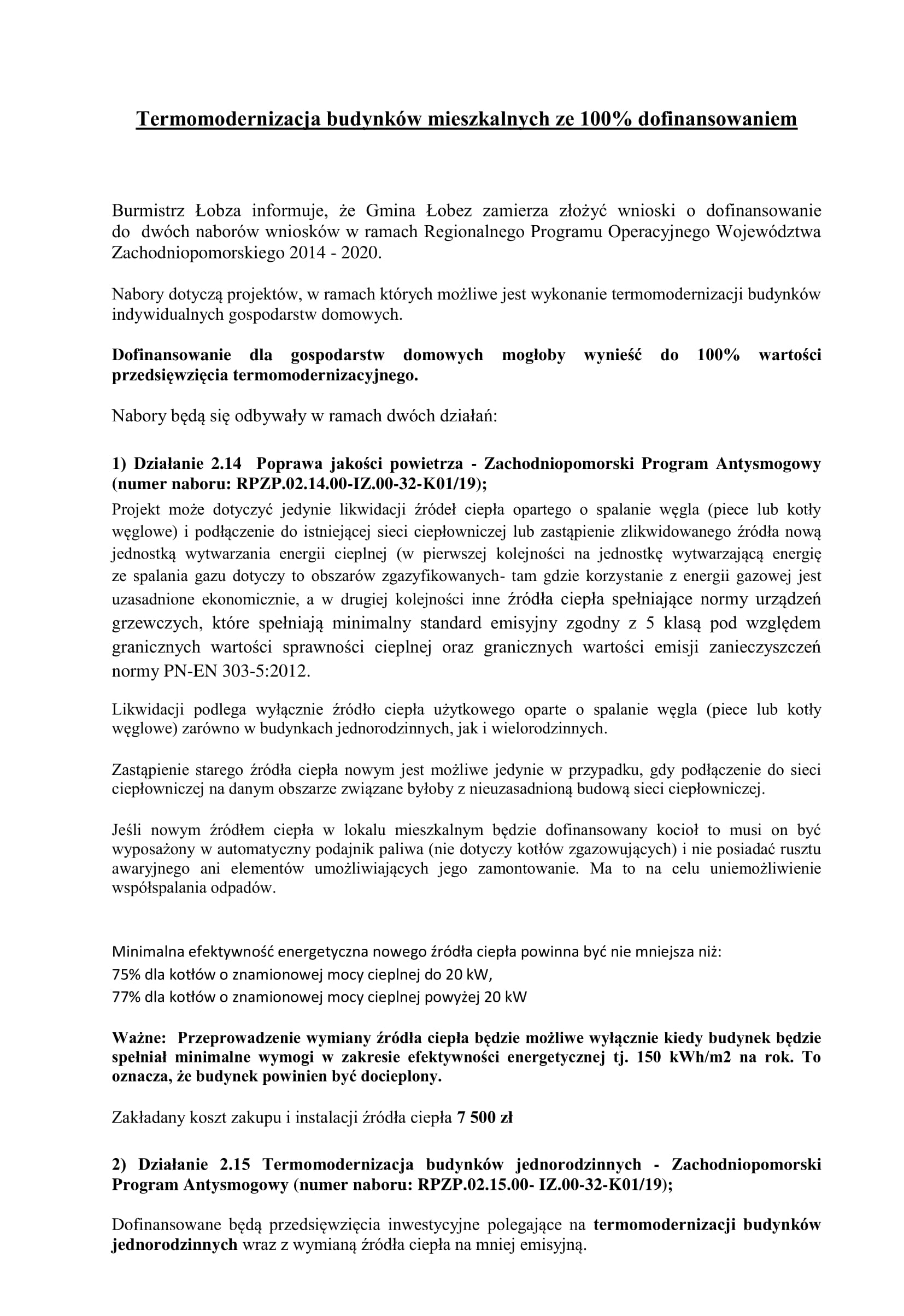 Gmina Łobez przyjmuje zgłoszenia na termomodernizację budynków