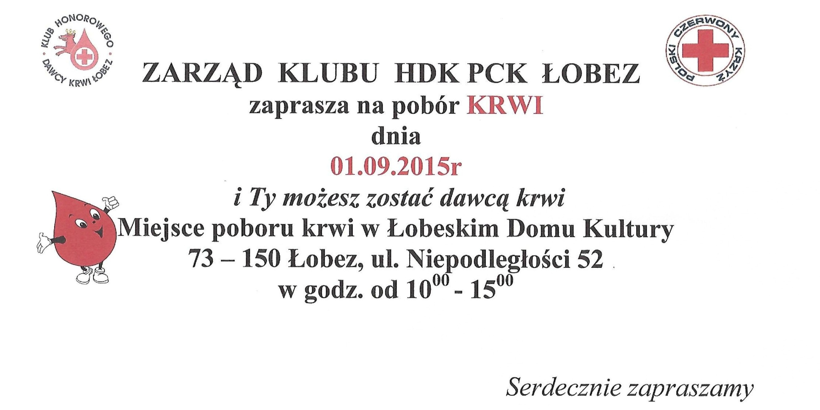 Pobór krwi w Łobzie - 01.09.2015 r. 
