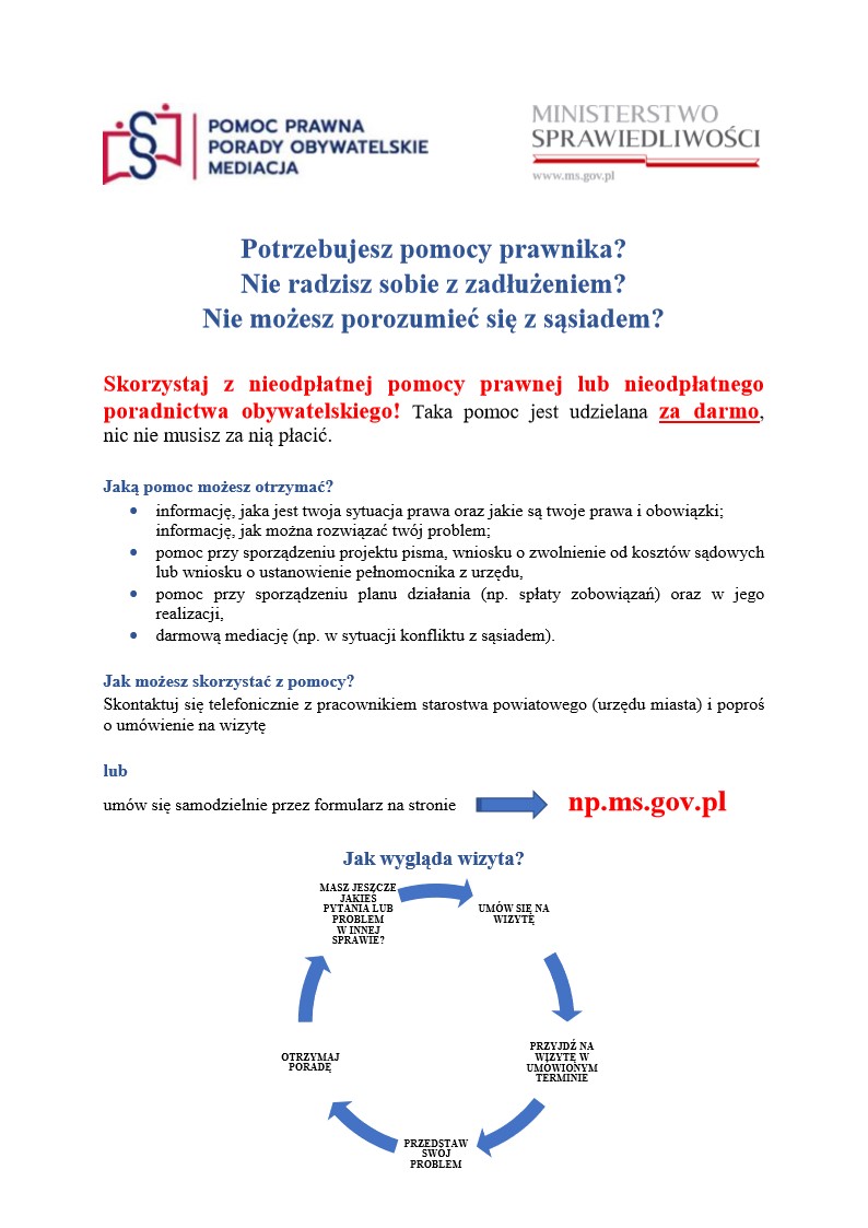 informacja o bezpłatnej pomocy prawnej