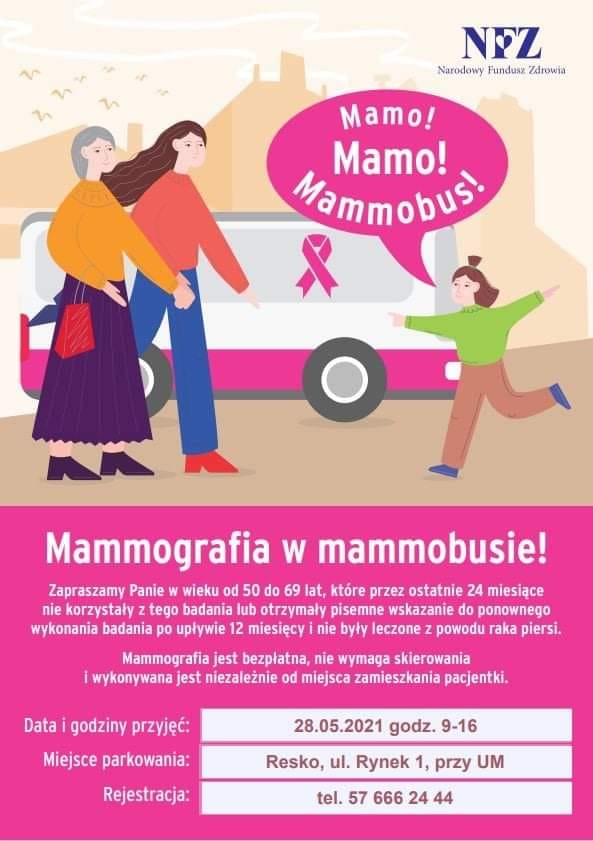 plakaty dotyczący bezpłatnej mammografii w Resku