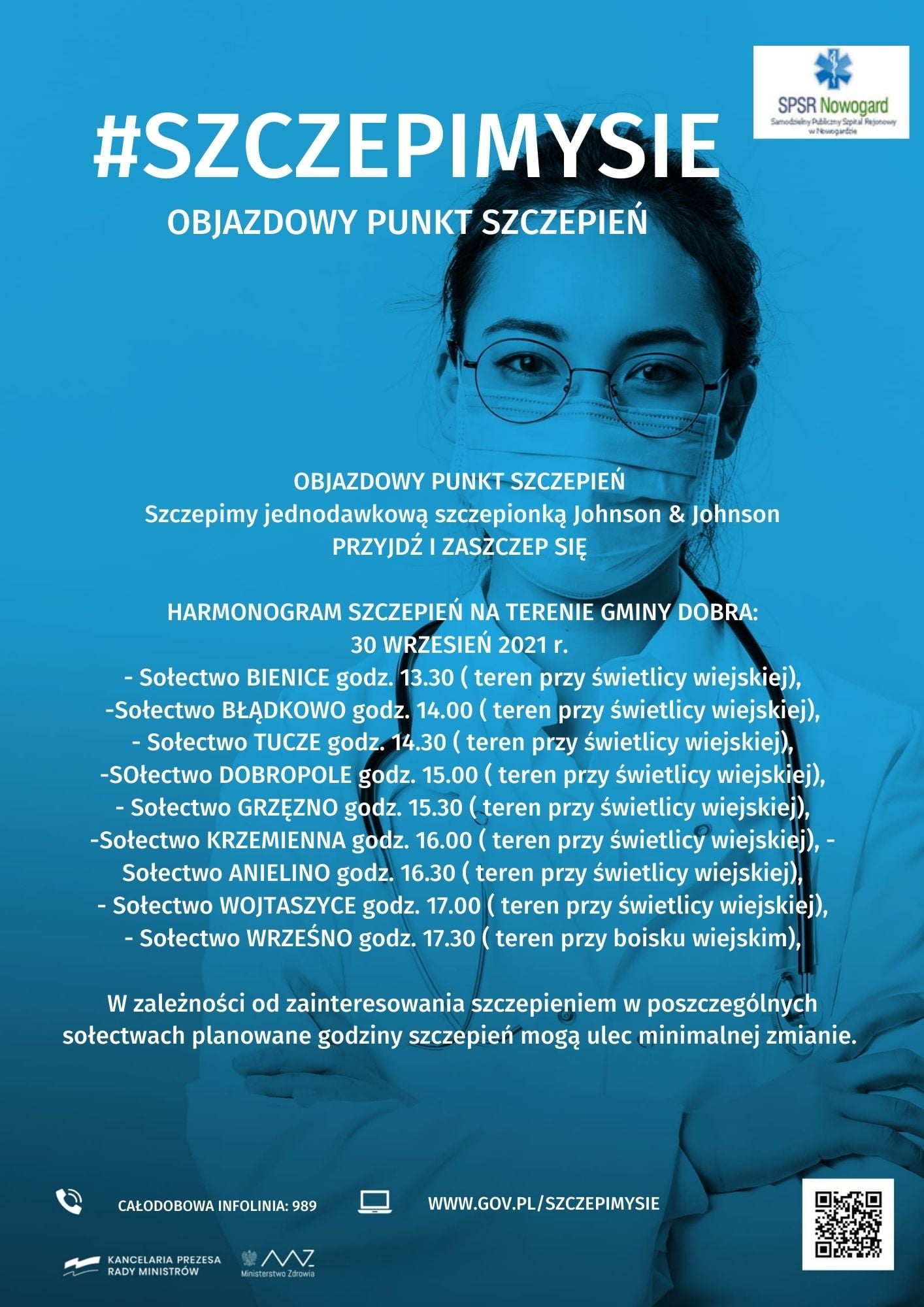 plakat dotyczący mobilnego punktu szczepień w gminie dobra 