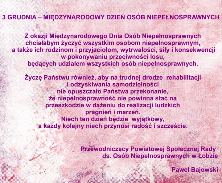 3 grudnia Międzynarodowy Dzień Osób Niepełnosprawnych