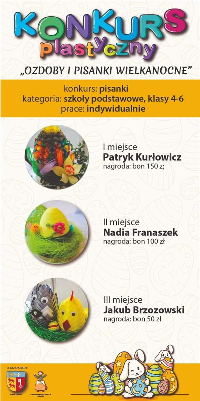 plakat dotyczący wyników konkursu pisanki klasy 4-6