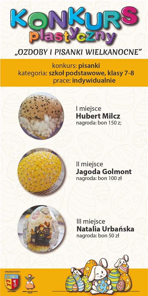 plakat dotyczący wyników konkursu pisanki klasy 7-8