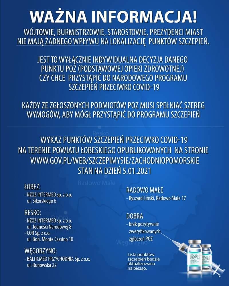 plakata przedstawiający punkty szczepień przeciwko covid-19