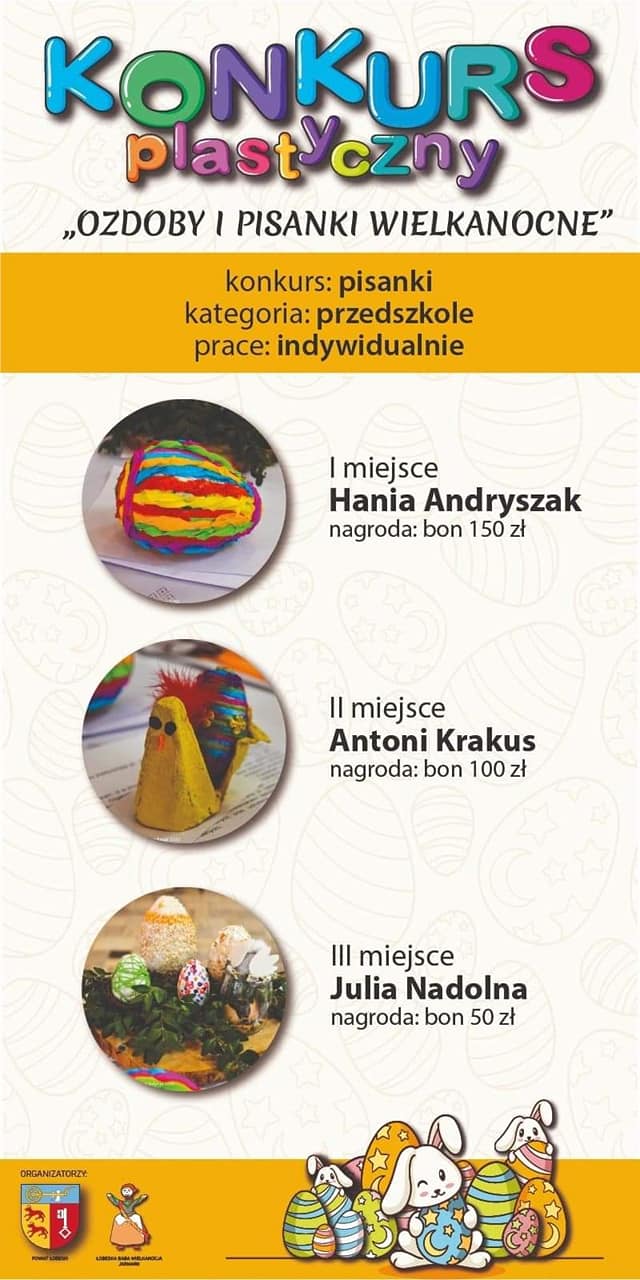 plakat przedstawiający wyniki konkursu plastycznego w kategorii pisanki