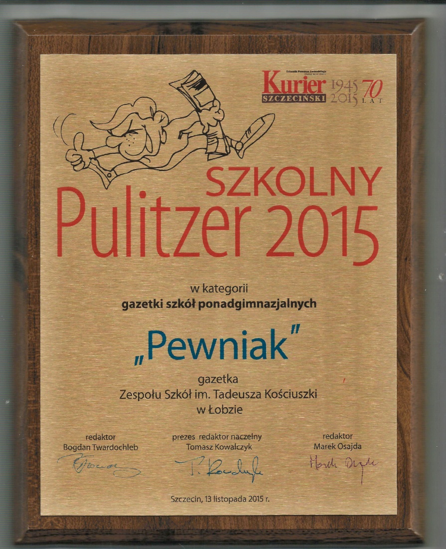 Sukces „Pewniaka” - Szkolny Pulitzer 2015 