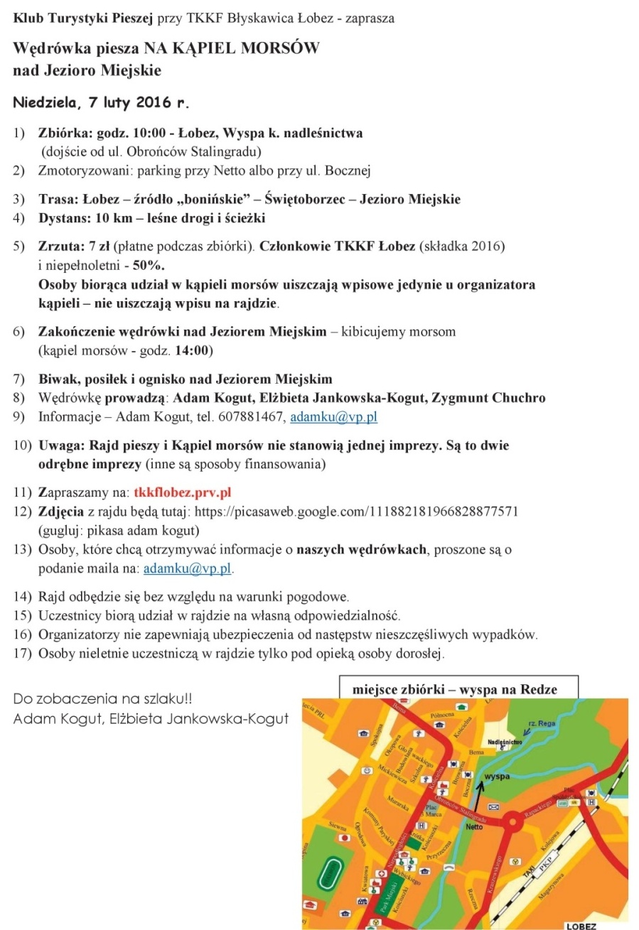Piesza wędrówka - kąpiel morsów 7 luty 2016