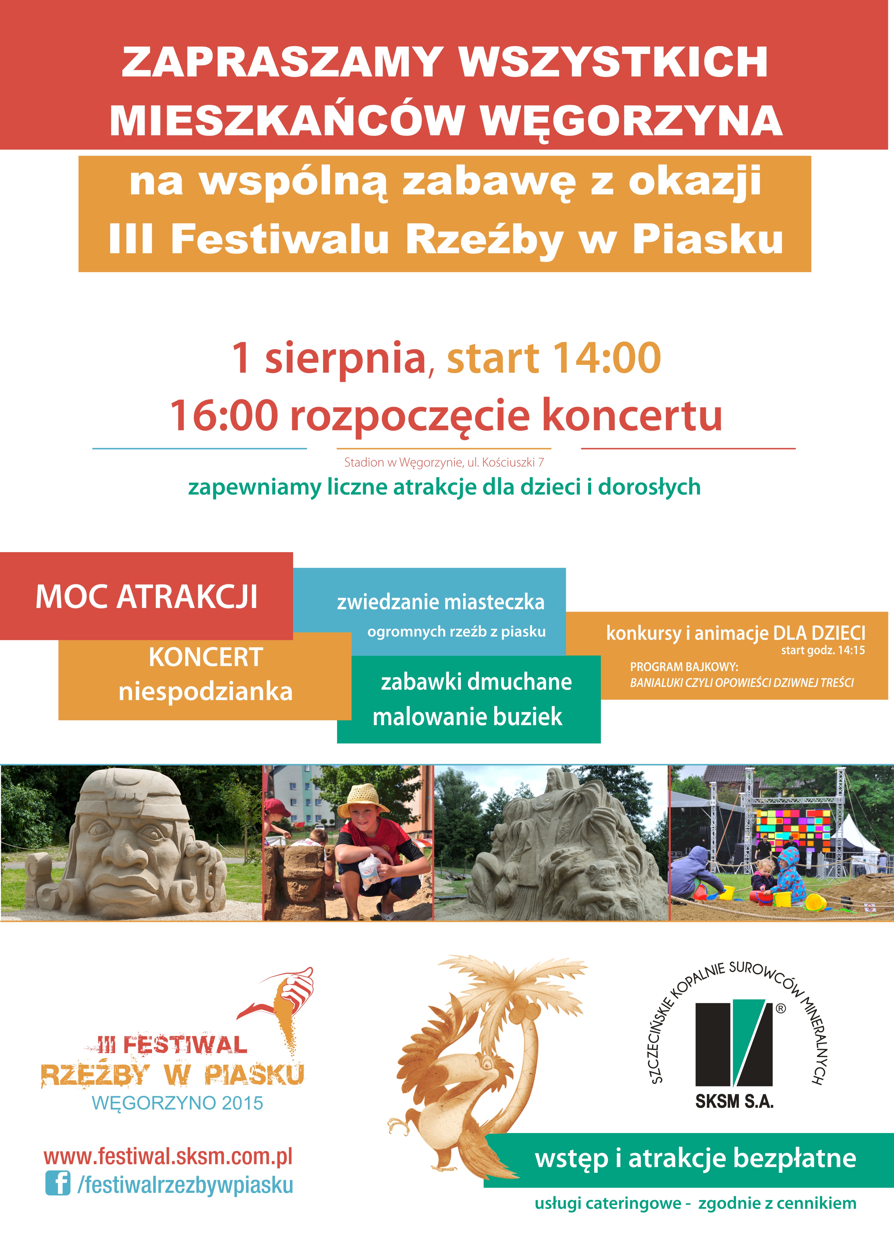 Węgorzyno - piknik - zaproszenie - rzeźby z piasku