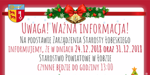 Ważna informacja 24.12.2018 oraz 31.12.2018