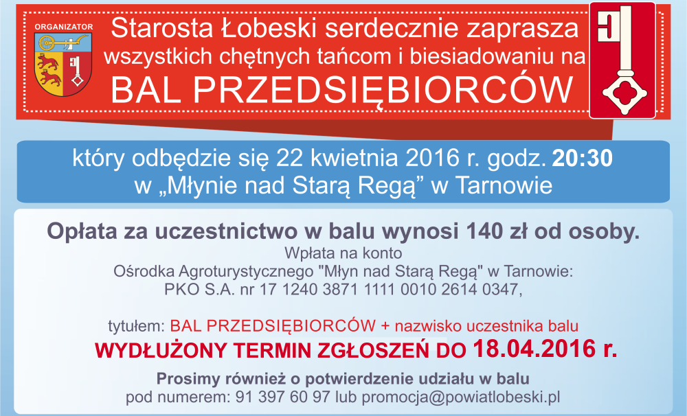 Zaproszenie mieszkańców powiatu na Bal Przedsiębiorców 2016