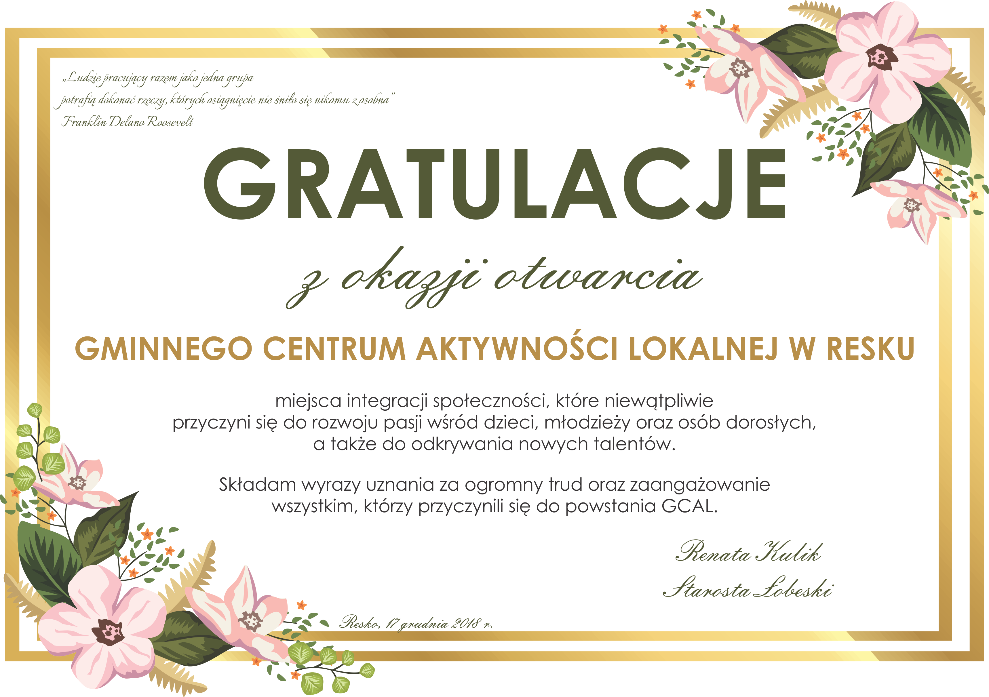 Otwarcie GCAL w Resku 2018