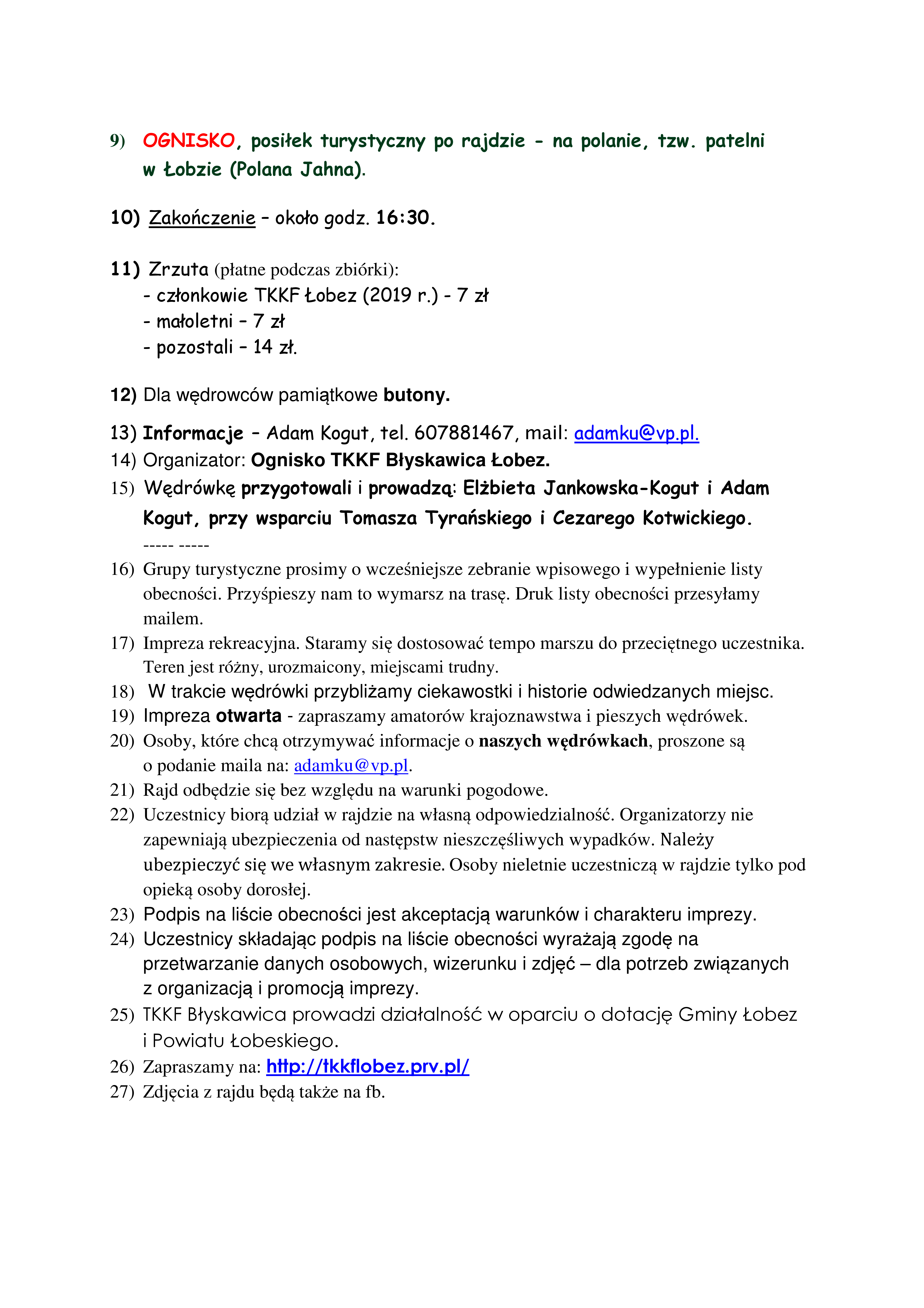 "Wertepami Berlinki ku Brzeźnickiej Węgorzy" XV Wiosenny Rajd Pieszy po Ziemi Łobeskiej 07.04.2019