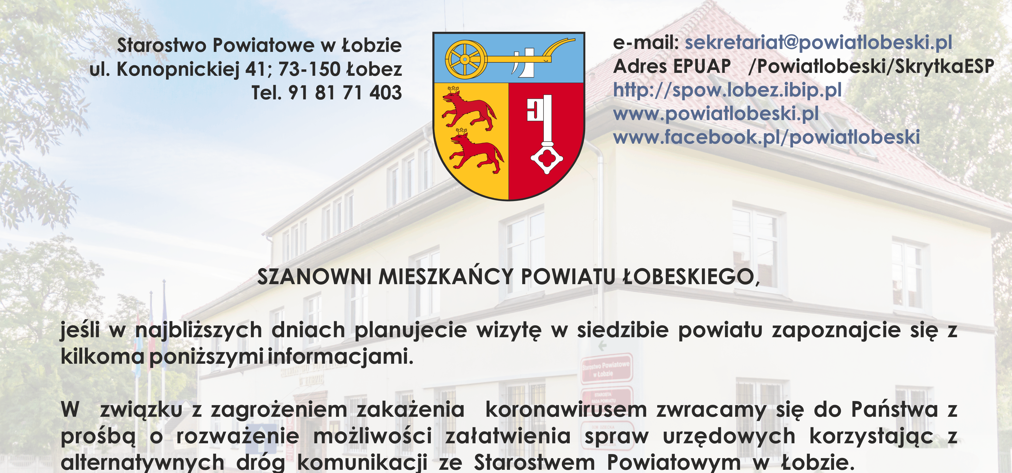 Wizyta w Starostwie?Zapoznaj się z informacją.