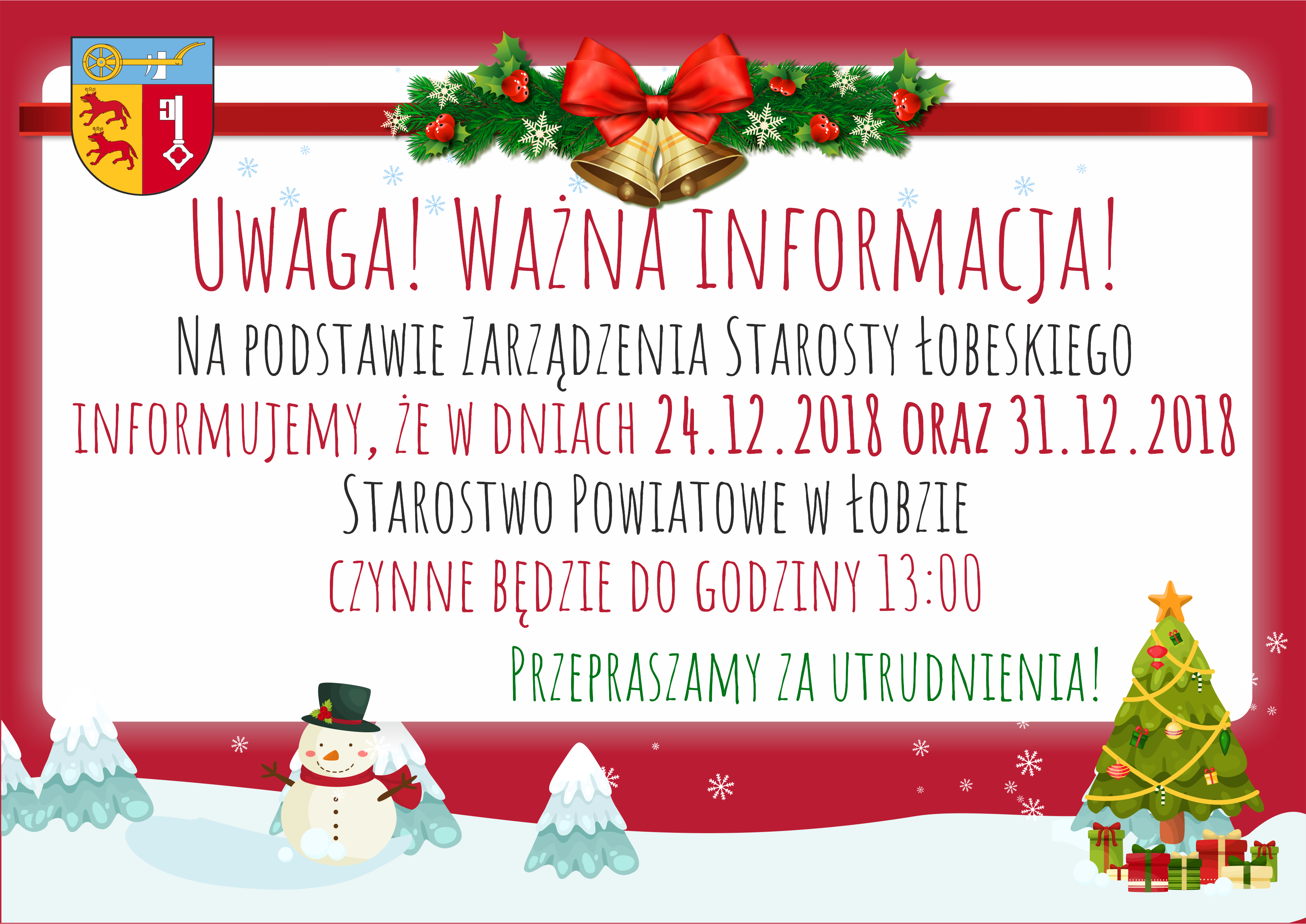Informacja Wigilia i Sylwester 2018