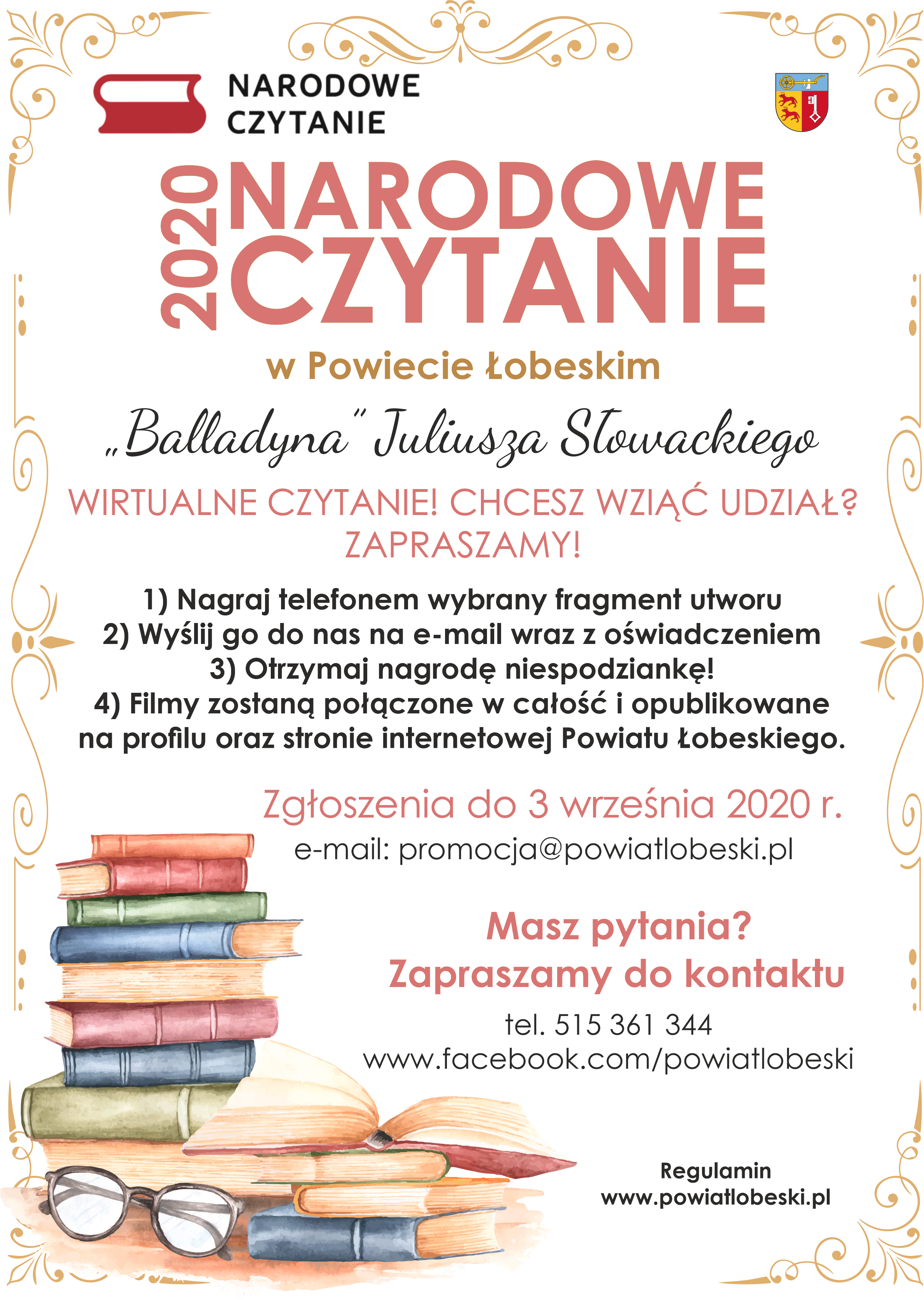 Narodowe Czytanie 2020 w Powiecie Łobeskim - weź udział!