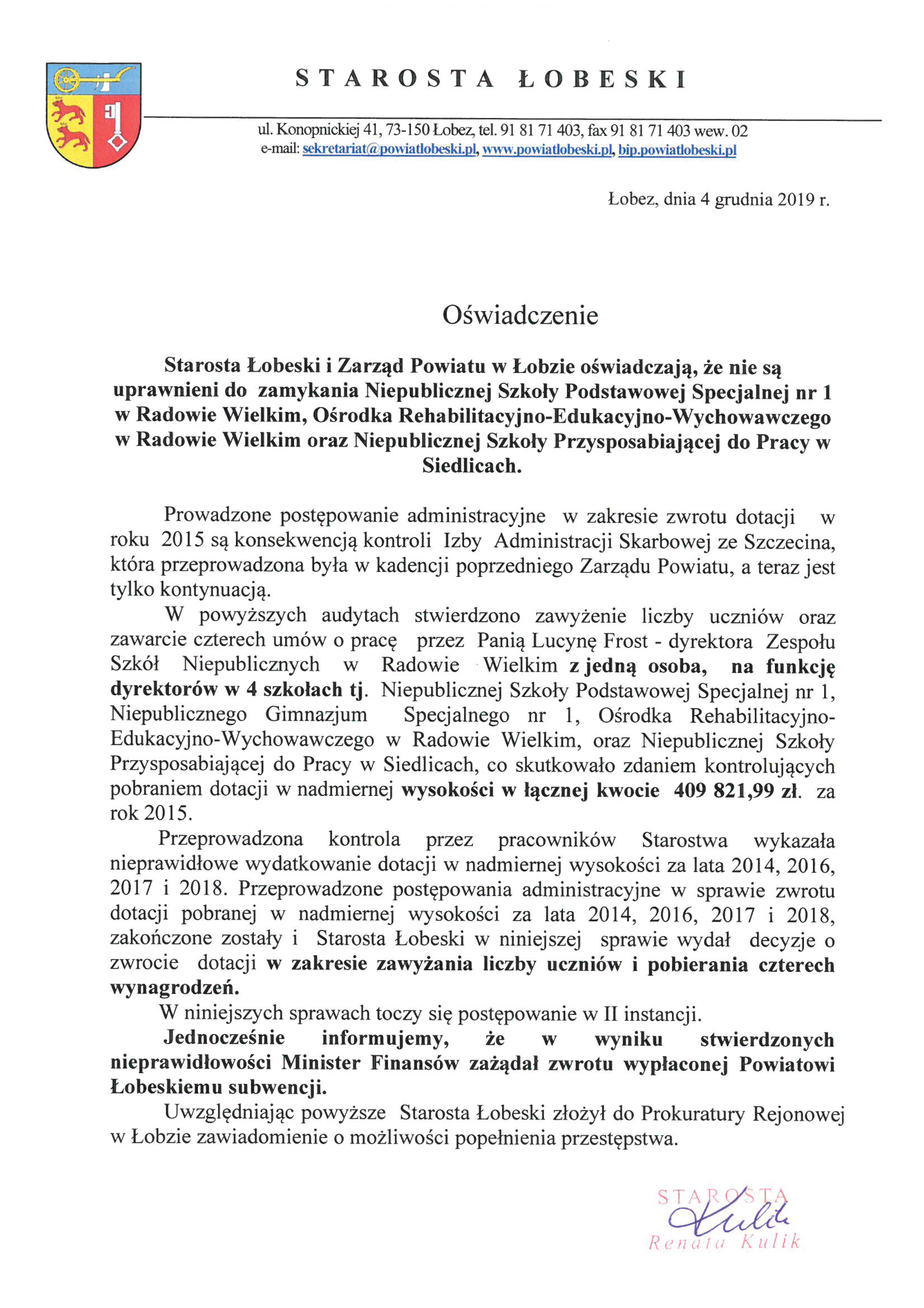 Oświadczenie OREW 2019